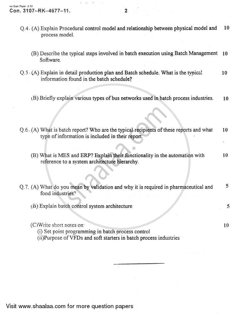 Batch Process Automation 2010-2011 - B.E. - Semester 8 (BE Fourth Year) - University of Mumbai question paper with PDF download