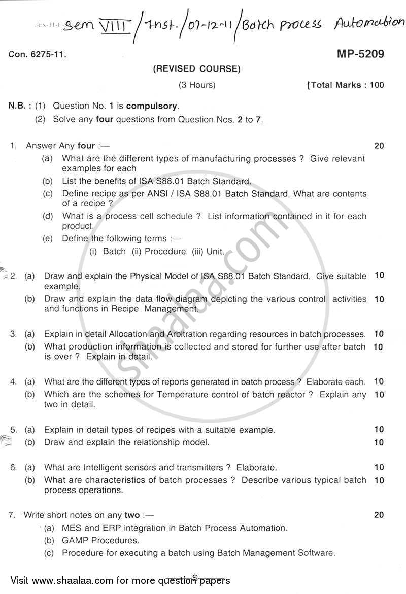 Batch Process Automation 2011-2012 - B.E. - Semester 8 (BE Fourth Year) - University of Mumbai question paper with PDF download