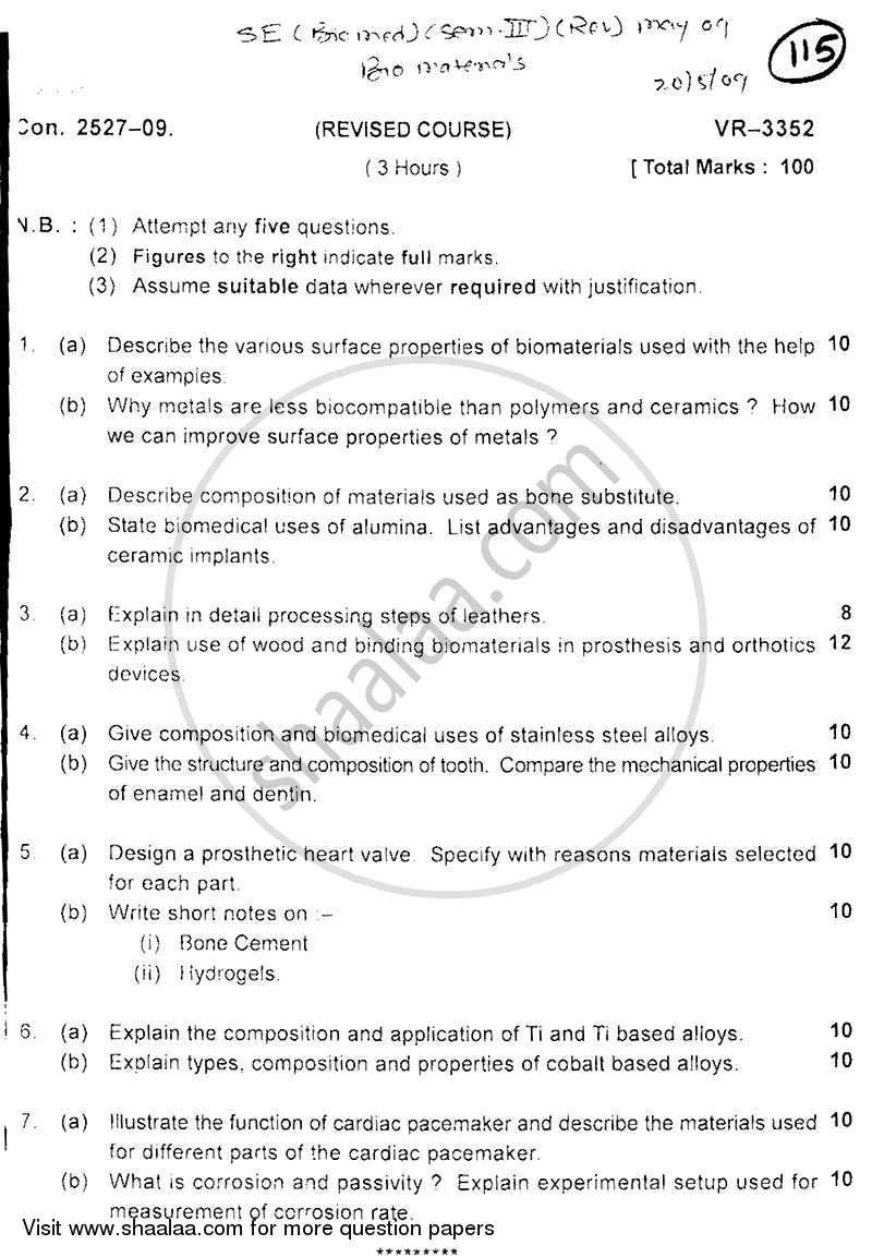 Bio-materials 2008-2009 - B.E. - Semester 3 (SE Second Year) - University of Mumbai question paper with PDF download
