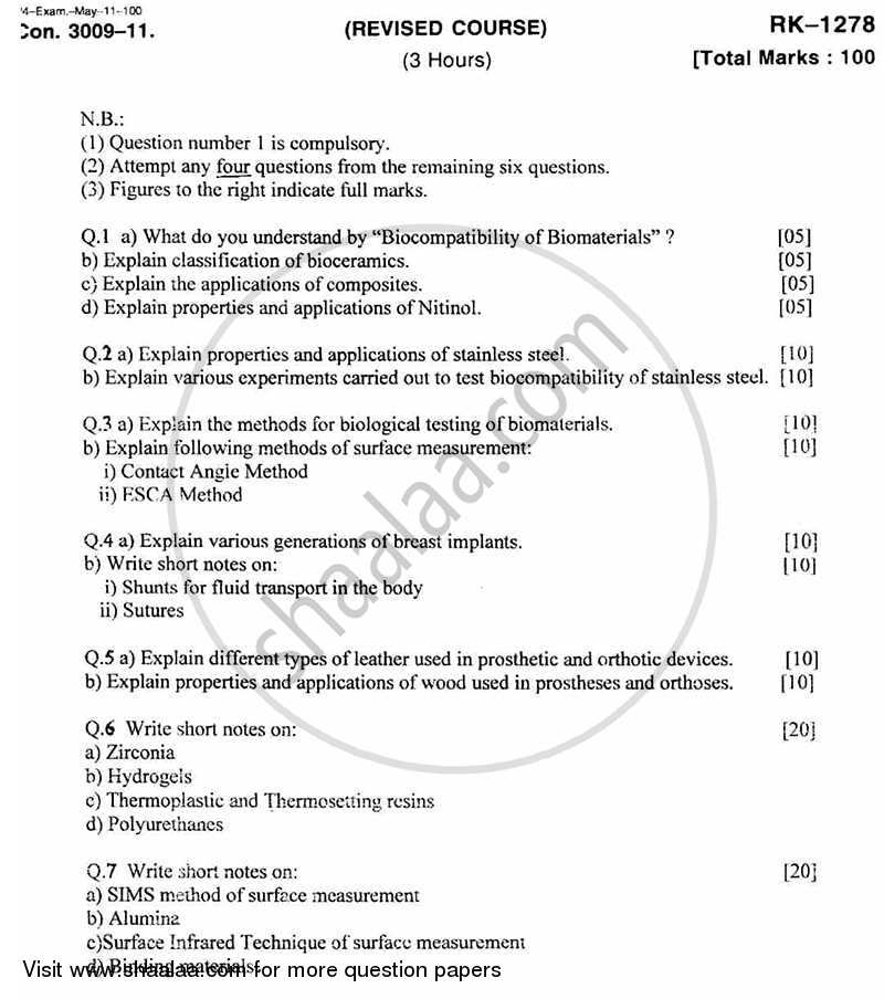 Bio-materials 2010-2011 - B.E. - Semester 3 (SE Second Year) - University of Mumbai question paper with PDF download