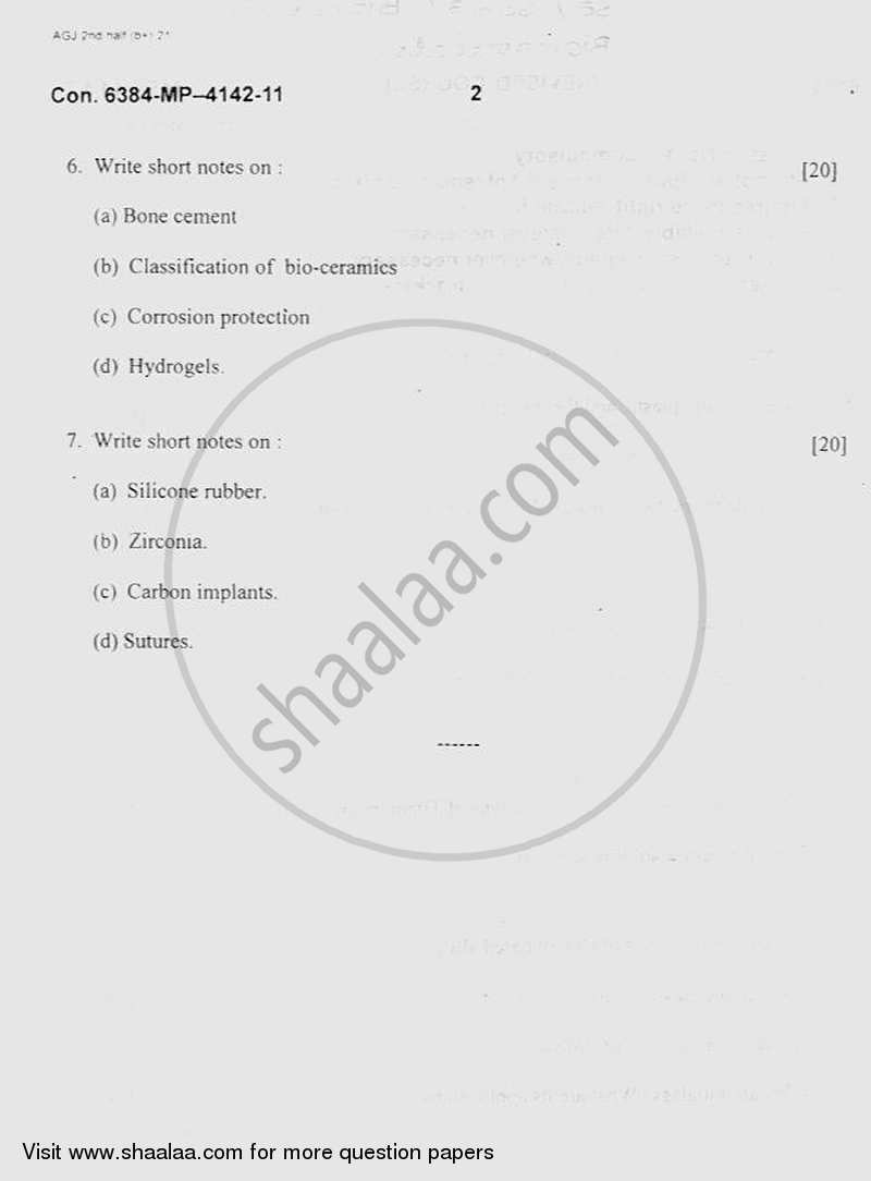 Bio-materials 2011-2012 - B.E. - Semester 3 (SE Second Year) - University of Mumbai question paper with PDF download