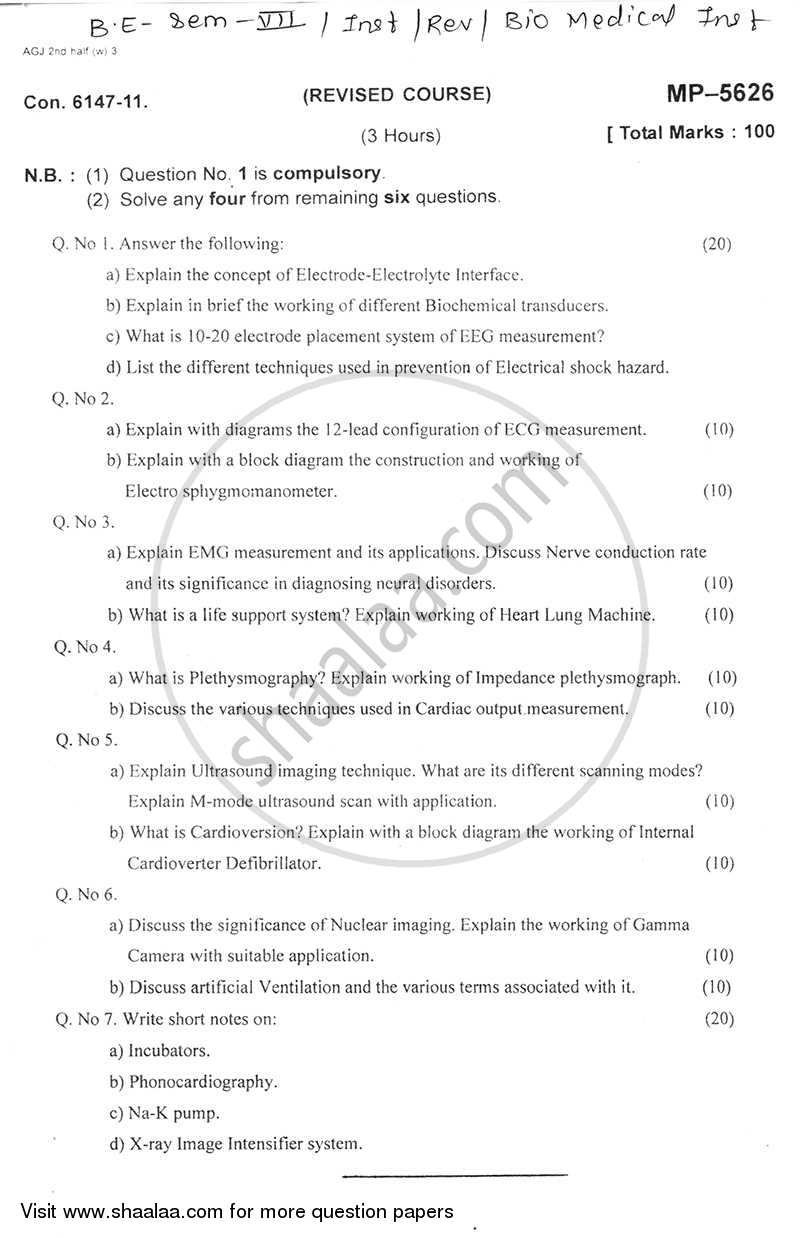 Biomedical Instrumentation 2011-2012 - B.E. - Semester 7 (BE Fourth Year) - University of Mumbai question paper with PDF download