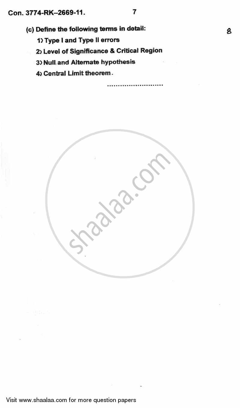 Biostatistics 2010-2011 - B.E. - Semester 6 (TE Third Year) - University of Mumbai question paper with PDF download