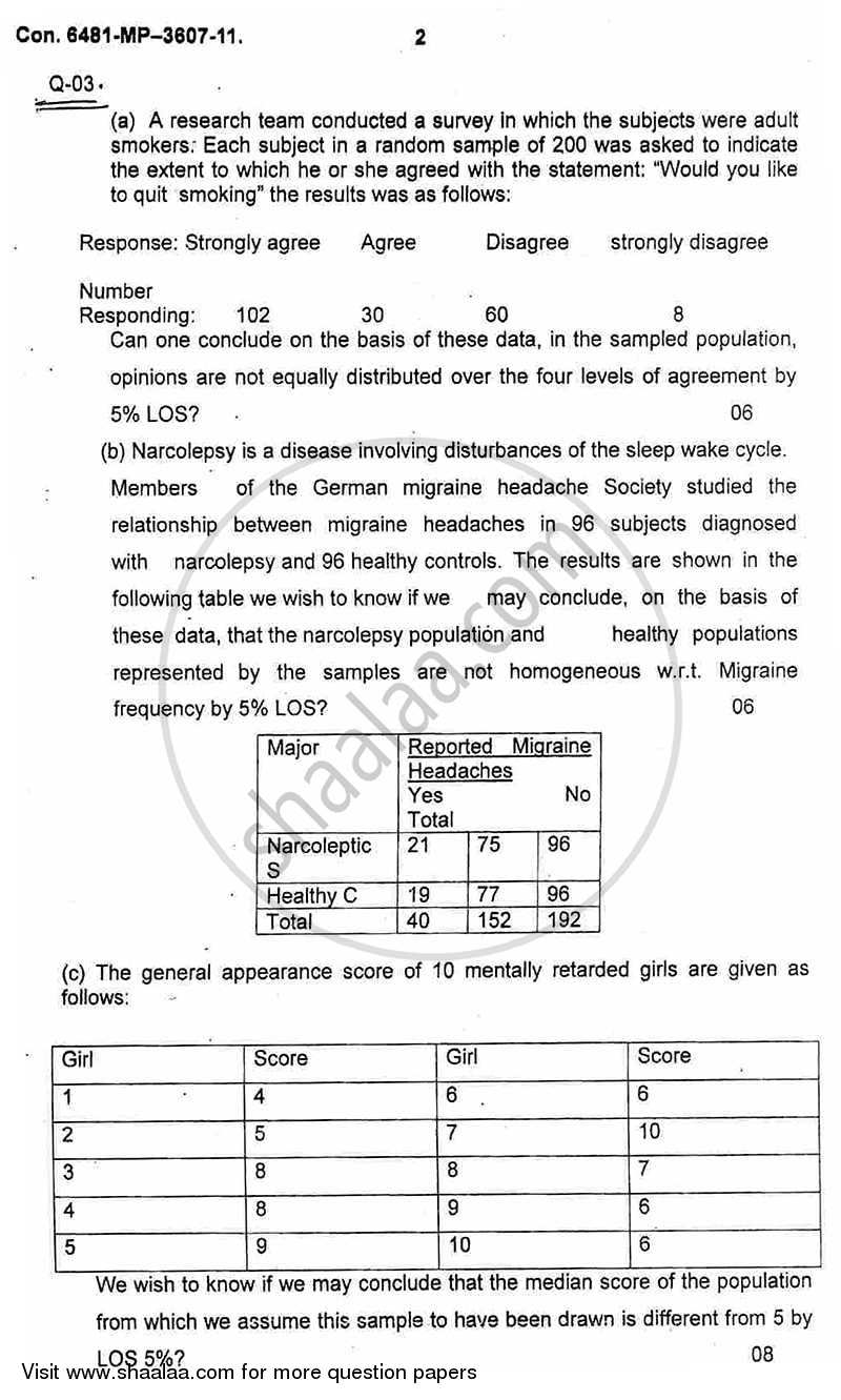 Biostatistics 2011-2012 - B.E. - Semester 6 (TE Third Year) - University of Mumbai question paper with PDF download