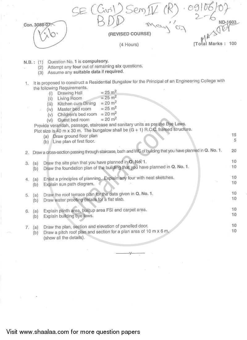Building Design and Drawing 1 2006-2007 - B.E. - Semester 4 (SE Second Year) - University of Mumbai question paper with PDF download