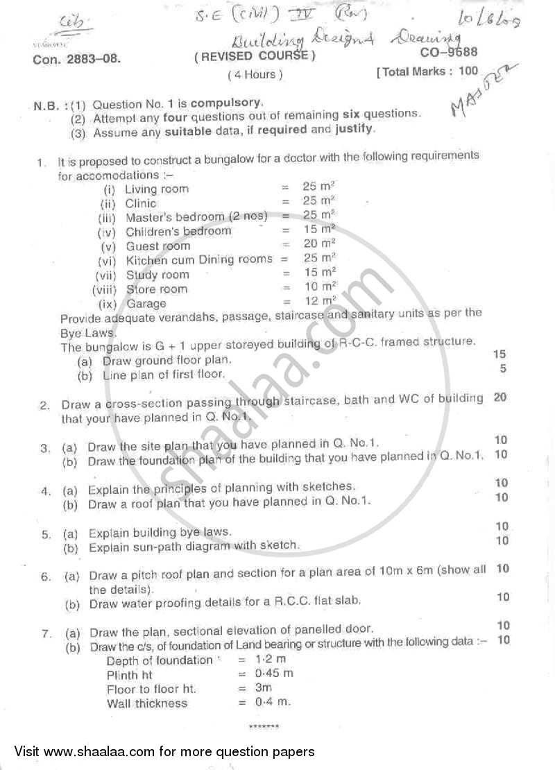 Building Design and Drawing 1 2007-2008 - B.E. - Semester 4 (SE Second Year) - University of Mumbai question paper with PDF download