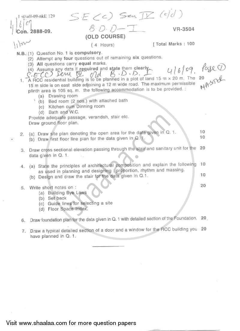 Building Design and Drawing 1 2008-2009 - B.E. - Semester 4 (SE Second Year) - University of Mumbai question paper with PDF download