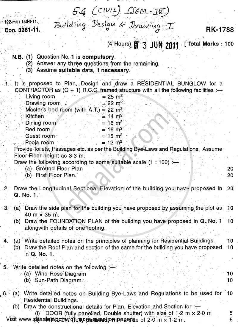 Building Design and Drawing 1 2010-2011 - B.E. - Semester 4 (SE Second Year) - University of Mumbai question paper with PDF download