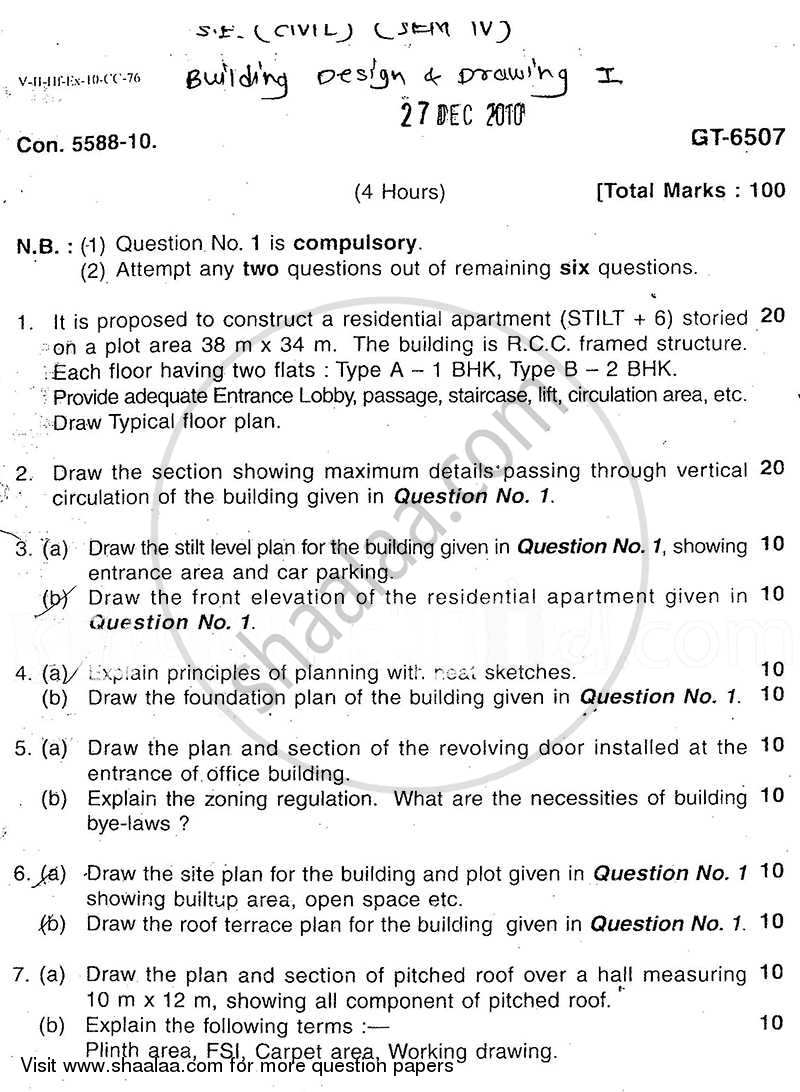 Building Design and Drawing 1 2010-2011 - B.E. - Semester 4 (SE Second Year) - University of Mumbai question paper with PDF download