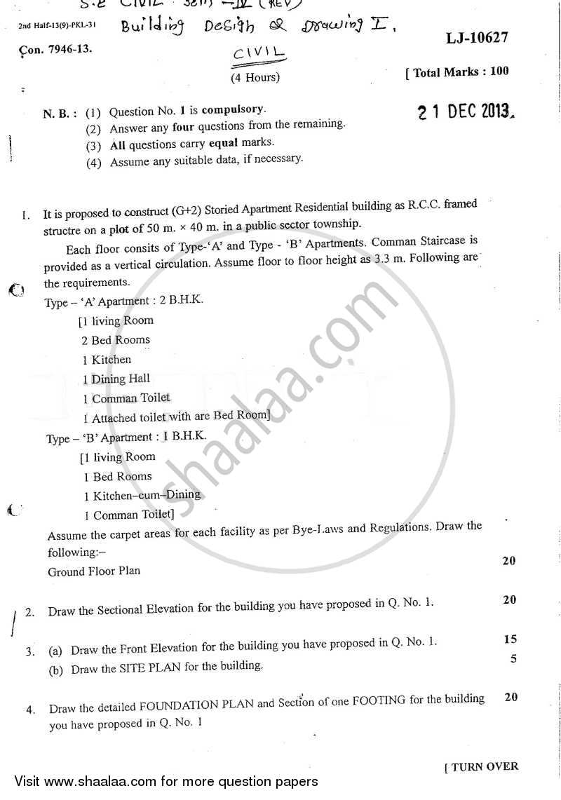 Building Design and Drawing 1 2013-2014 - B.E. - Semester 4 (SE Second Year) - University of Mumbai question paper with PDF download