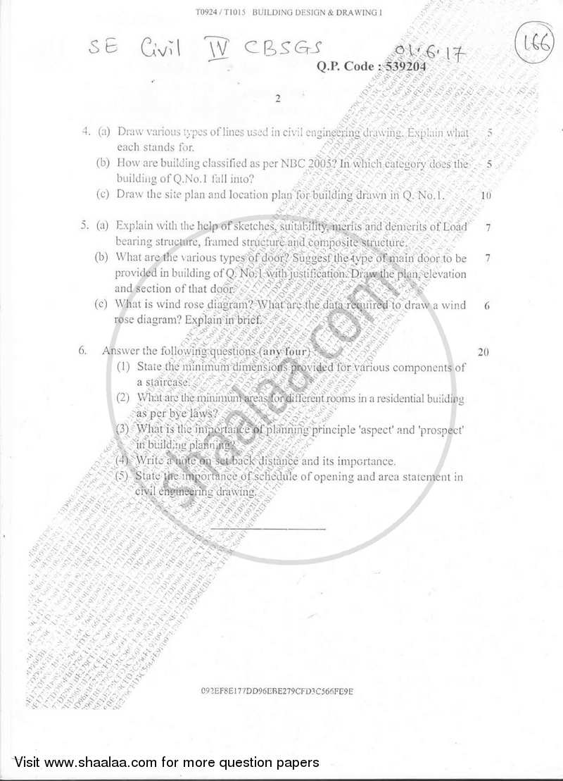 Building Design and Drawing 1 2016-2017 - B.E. - Semester 4 (SE Second Year) - University of Mumbai question paper with PDF download