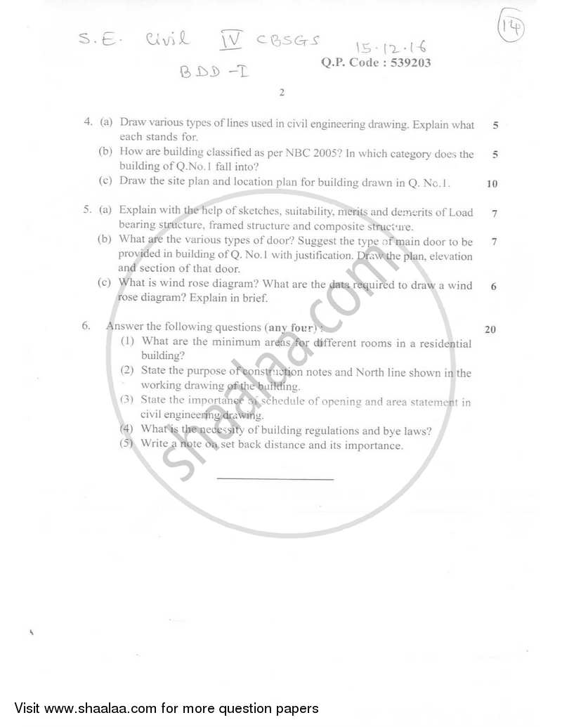 Building Design and Drawing 1 2016-2017 - B.E. - Semester 4 (SE Second Year) - University of Mumbai question paper with PDF download