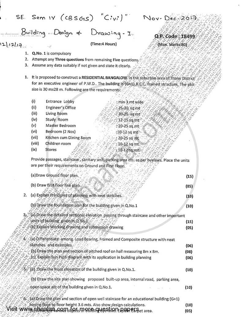 Building Design and Drawing 1 2017-2018 - B.E. - Semester 4 (SE Second Year) - University of Mumbai question paper with PDF download
