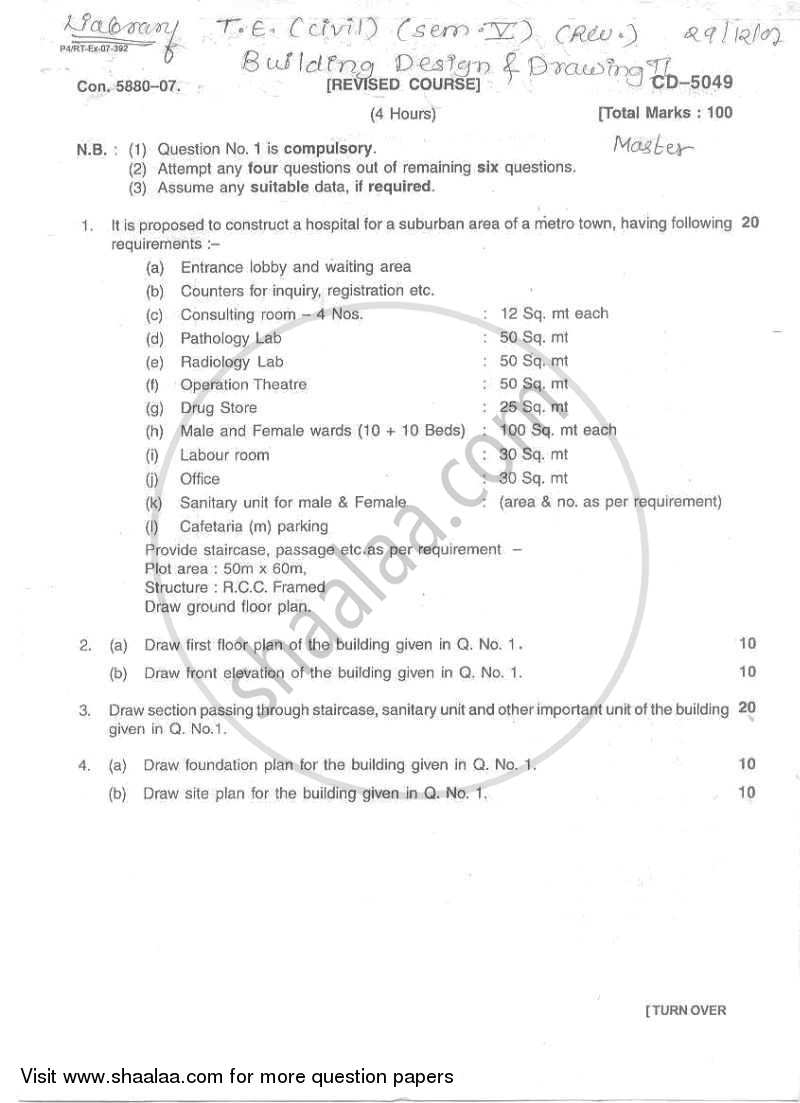 Building Design and Drawing 2 2007-2008 - B.E. - Semester 5 (TE Third Year) - University of Mumbai question paper with PDF download