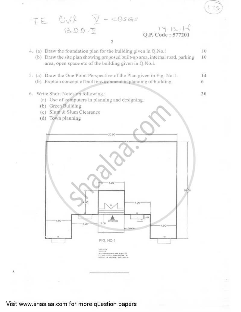 Building Design and Drawing 2 2016-2017 - B.E. - Semester 5 (TE Third Year) - University of Mumbai question paper with PDF download