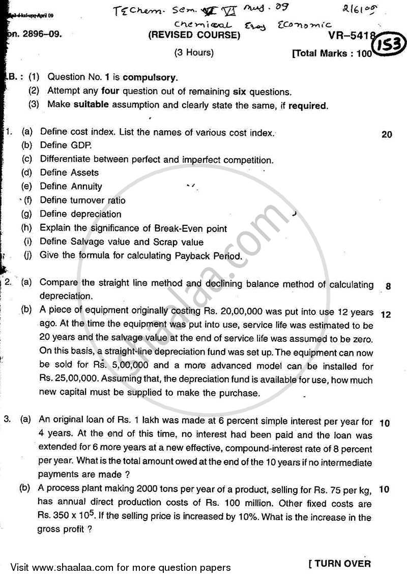 Chemical Engineering Economics 2008-2009 - B.E. - Semester 3 (SE Second Year) - University of Mumbai question paper with PDF download