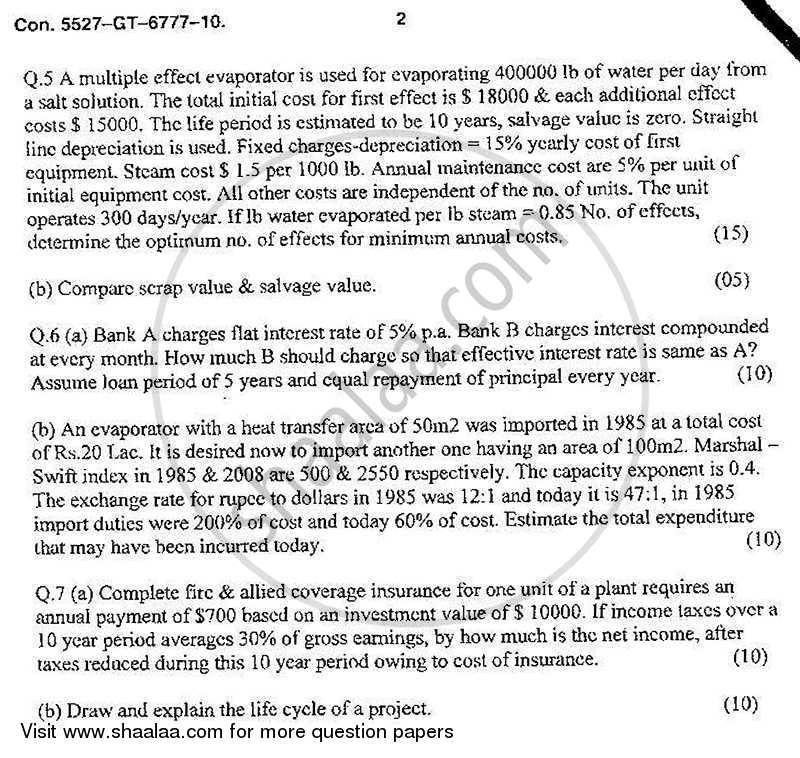 Chemical Engineering Economics 2010-2011 - B.E. - Semester 3 (SE Second Year) - University of Mumbai question paper with PDF download