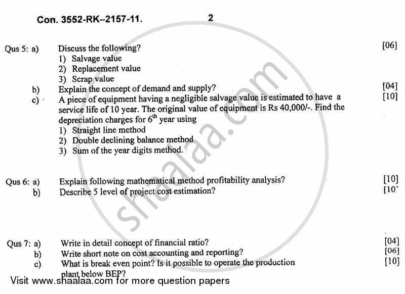 Chemical Engineering Economics 2010-2011 - B.E. - Semester 3 (SE Second Year) - University of Mumbai question paper with PDF download