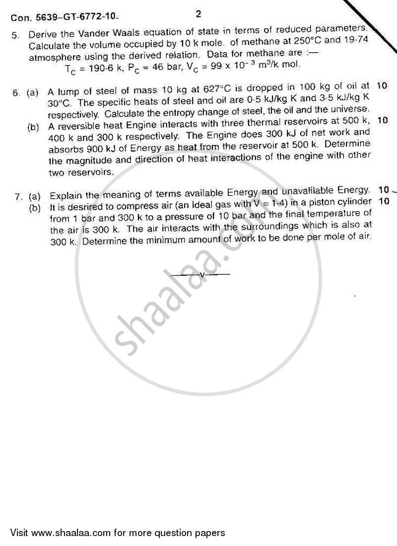 Chemical Engineering Thermodynamics 2 2010-2011 - B.E. - Semester 5 (TE Third Year) - University of Mumbai question paper with PDF download