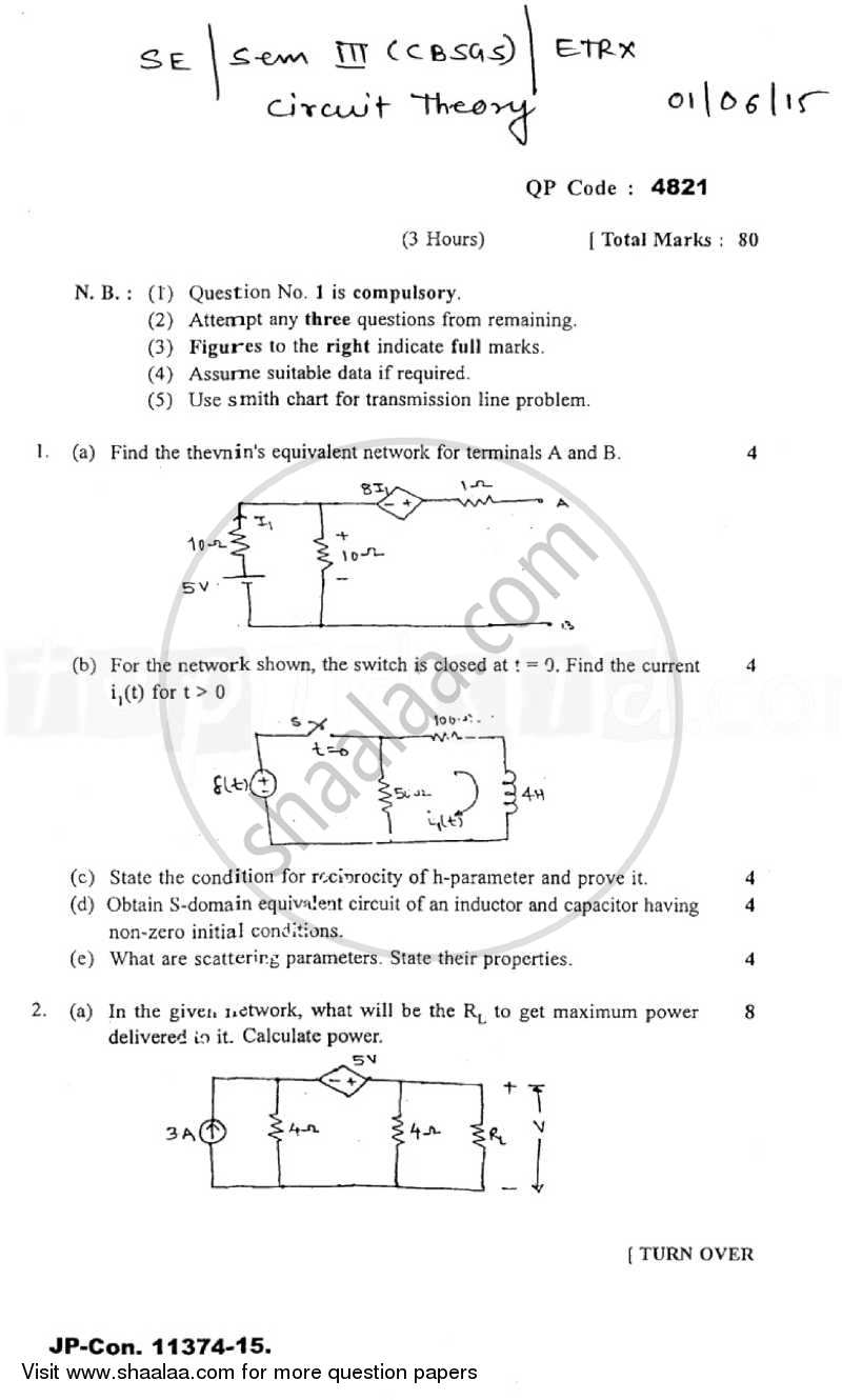 Circuit Theory 2014-2015 - B.E. - Semester 3 (SE Second Year) - University of Mumbai question paper with PDF download
