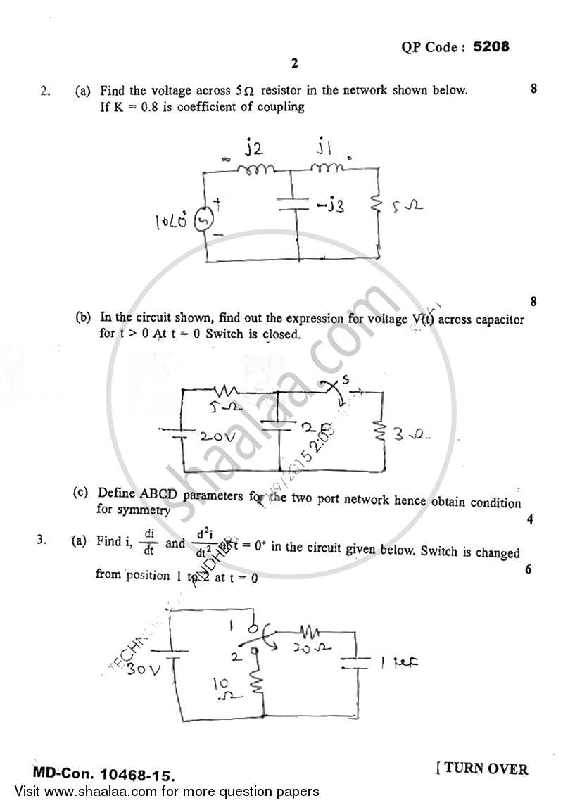 Circuit Theory 2015-2016 - B.E. - Semester 3 (SE Second Year) - University of Mumbai question paper with PDF download