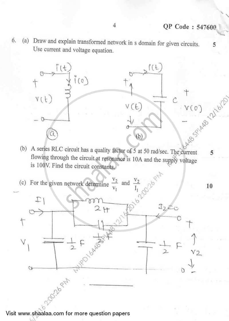 Circuit Theory 2016-2017 - B.E. - Semester 3 (SE Second Year) - University of Mumbai question paper with PDF download