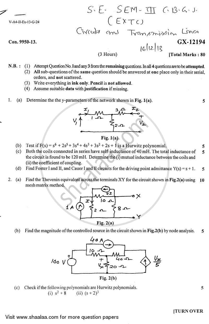 Circuits and Transmission Lines 2013-2014 - B.E. - Semester 3 (SE Second Year) - University of Mumbai question paper with PDF download