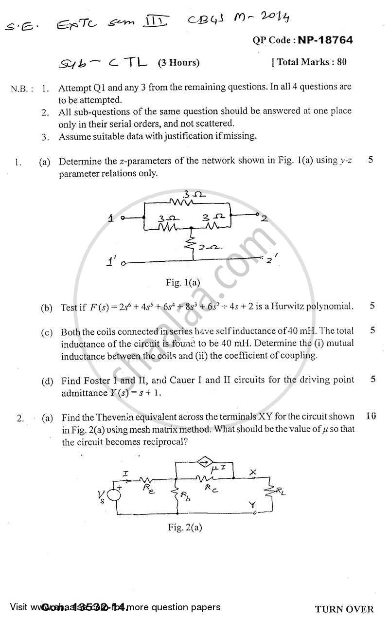 Circuits and Transmission Lines 2013-2014 - B.E. - Semester 3 (SE Second Year) - University of Mumbai question paper with PDF download