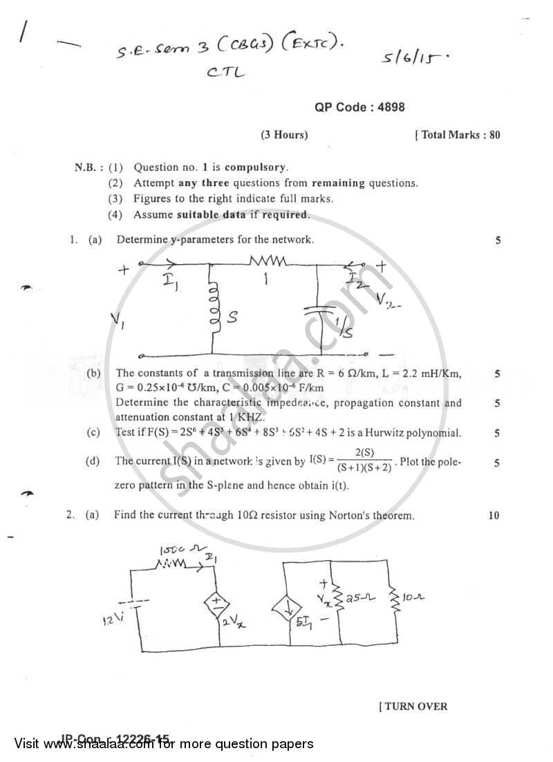 Circuits and Transmission Lines 2014-2015 - B.E. - Semester 3 (SE Second Year) - University of Mumbai question paper with PDF download