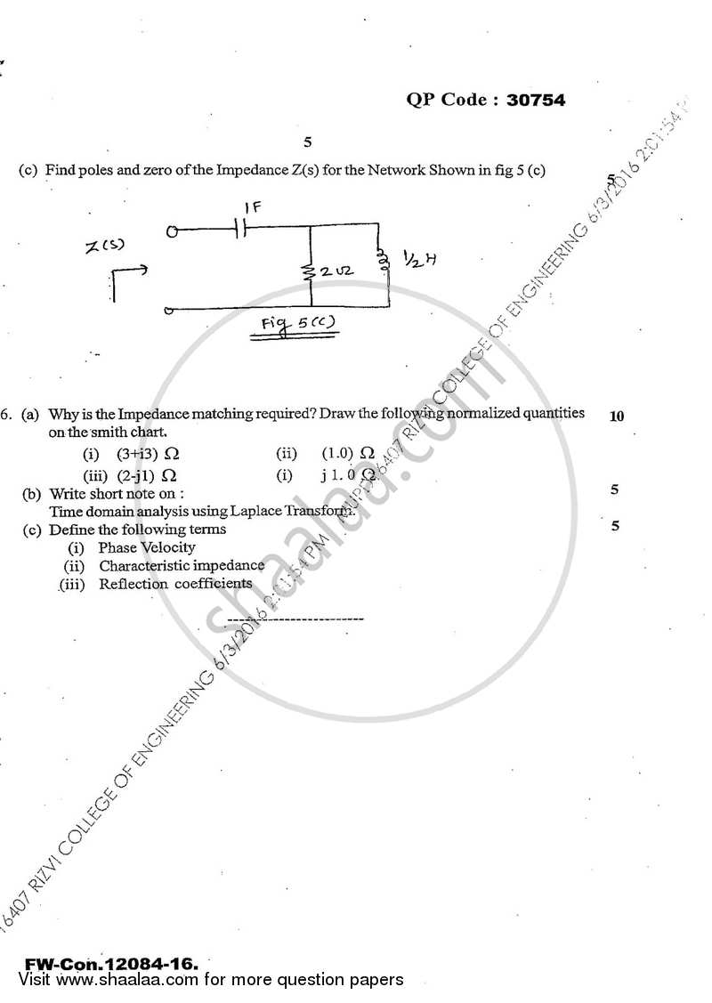 Circuits and Transmission Lines 2015-2016 - B.E. - Semester 3 (SE Second Year) - University of Mumbai question paper with PDF download