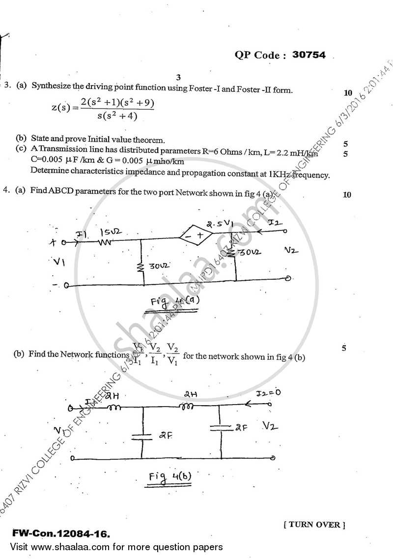 Circuits and Transmission Lines 2015-2016 - B.E. - Semester 3 (SE Second Year) - University of Mumbai question paper with PDF download