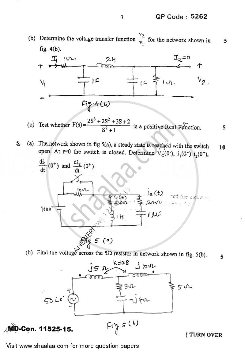 Circuits and Transmission Lines 2015-2016 - B.E. - Semester 3 (SE Second Year) - University of Mumbai question paper with PDF download