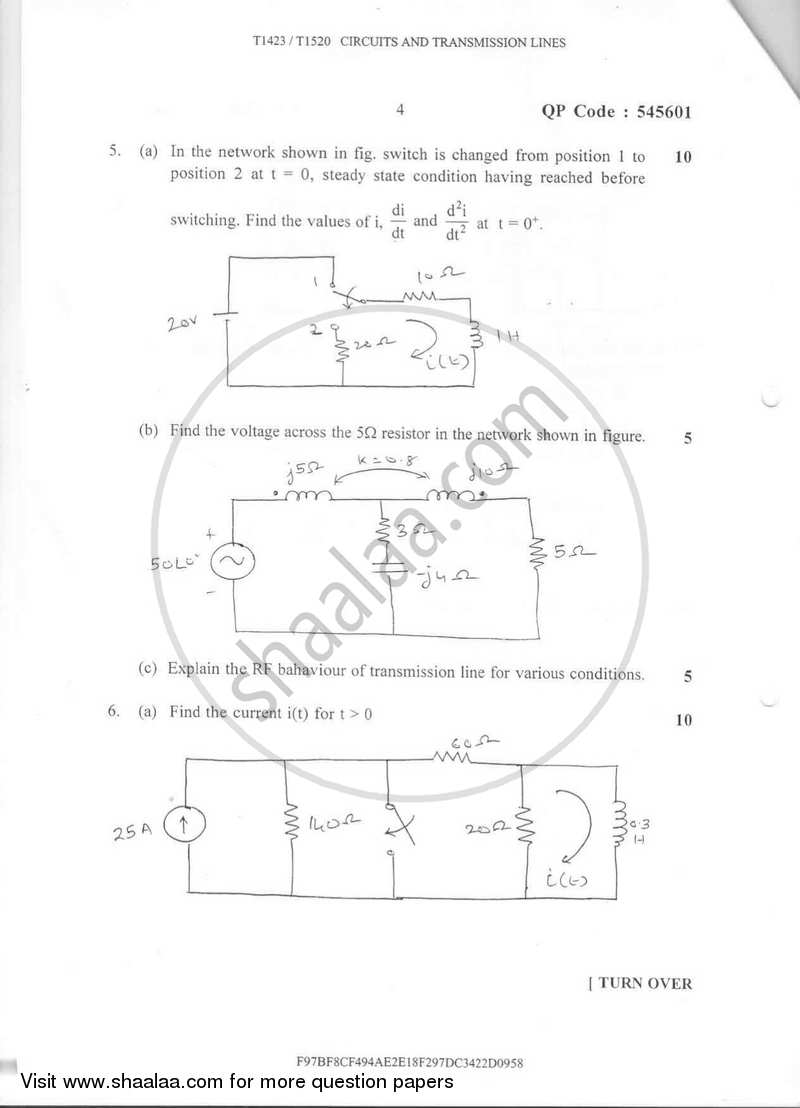 Circuits and Transmission Lines 2016-2017 - B.E. - Semester 3 (SE Second Year) - University of Mumbai question paper with PDF download