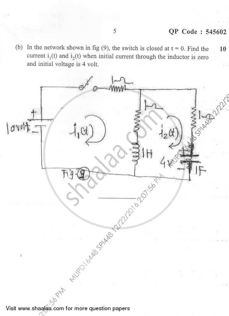 Circuits and Transmission Lines 2016-2017 - B.E. - Semester 3 (SE Second Year) - University of Mumbai question paper with PDF download