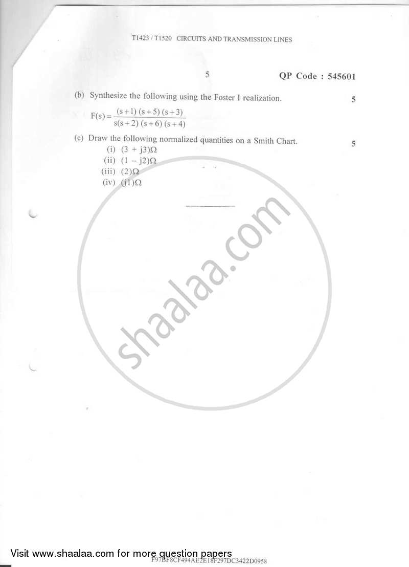 Circuits and Transmission Lines 2016-2017 - B.E. - Semester 3 (SE Second Year) - University of Mumbai question paper with PDF download