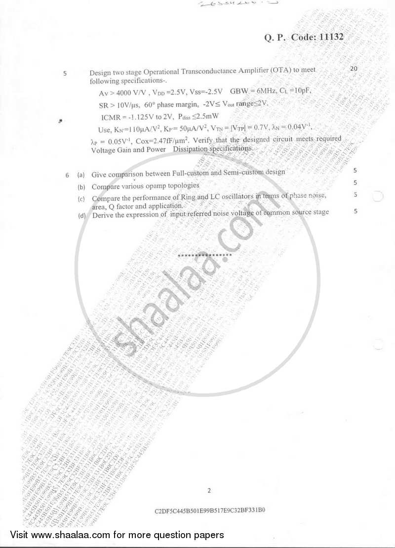 CMOS VLSI Design 2016-2017 - B.E. - Semester 8 (BE Fourth Year) - University of Mumbai question paper with PDF download