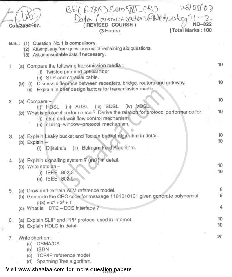 Communication Networks 2006-2007 - B.E. - Semester 7 (BE Fourth Year) - University of Mumbai question paper with PDF download