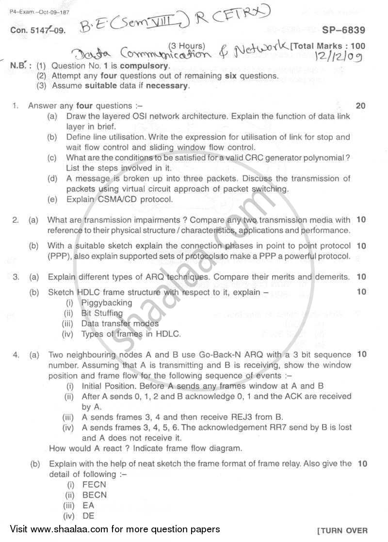 Communication Networks 2009-2010 - B.E. - Semester 7 (BE Fourth Year) - University of Mumbai question paper with PDF download