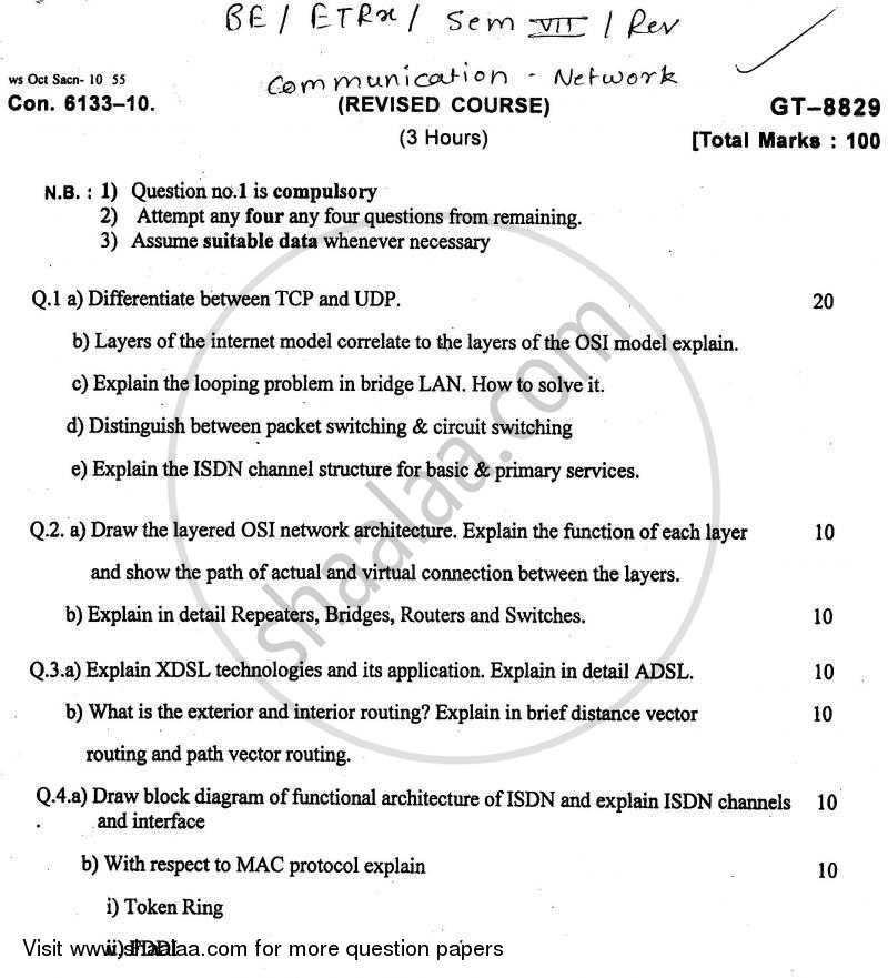 Communication Networks 2010-2011 - B.E. - Semester 7 (BE Fourth Year) - University of Mumbai question paper with PDF download