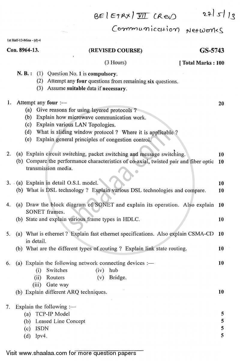 Communication Networks 2012-2013 - B.E. - Semester 7 (BE Fourth Year) - University of Mumbai question paper with PDF download