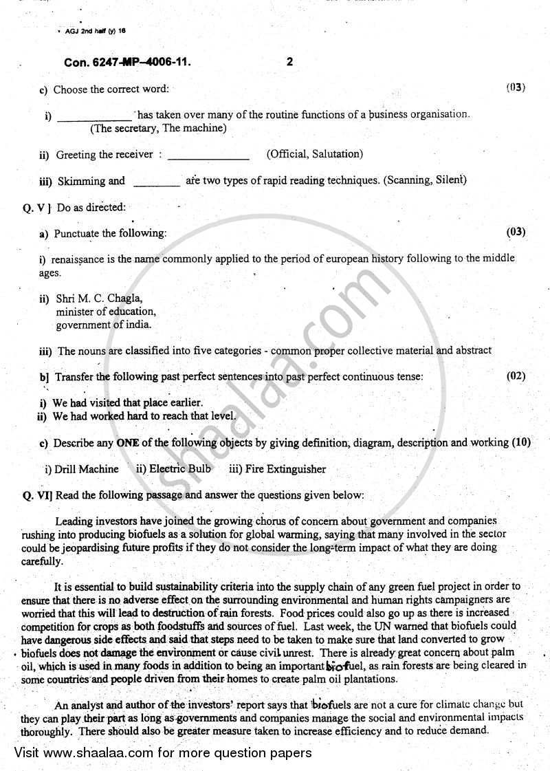 Communication Skills 2011-2012 - B.E. - Semester 2 (FE First Year) - University of Mumbai question paper with PDF download