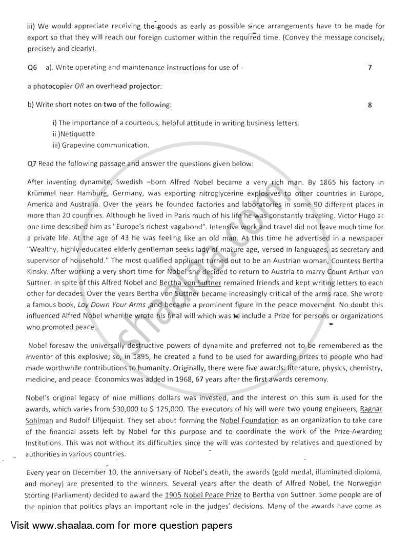 Communication Skills 2011-2012 - B.E. - Semester 2 (FE First Year) - University of Mumbai question paper with PDF download