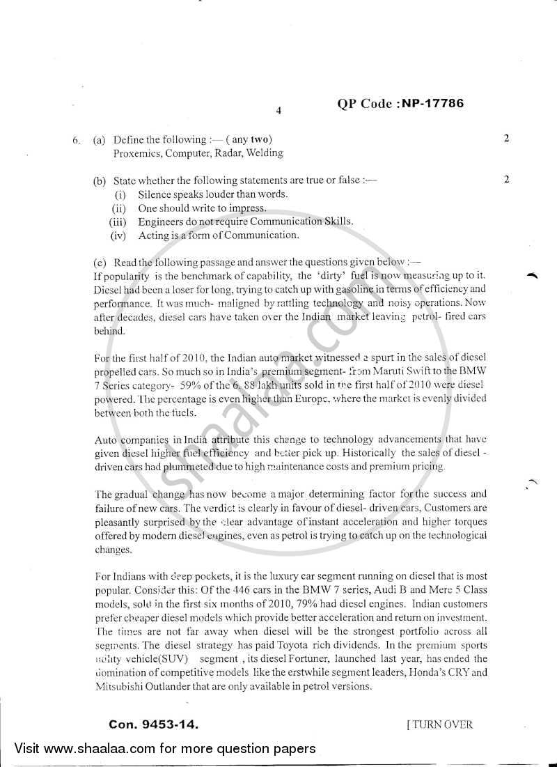 Communication Skills 2013-2014 - B.E. - Semester 2 (FE First Year) - University of Mumbai question paper with PDF download