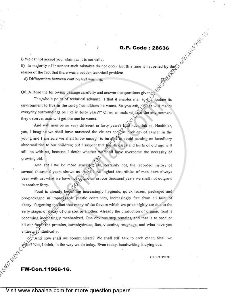 Communication Skills 2015-2016 - B.E. - Semester 2 (FE First Year) - University of Mumbai question paper with PDF download