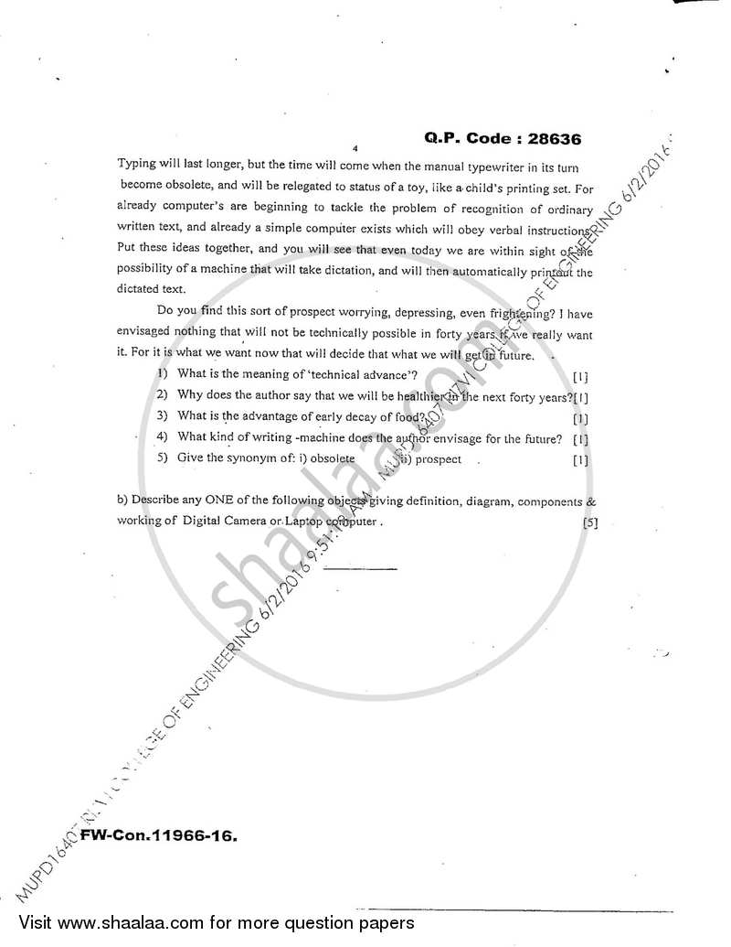 Communication Skills 2015-2016 - B.E. - Semester 2 (FE First Year) - University of Mumbai question paper with PDF download