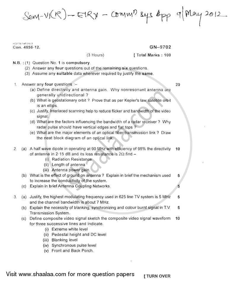 communication Systems and Applications 2011-2012 - B.E. - Semester 6 (TE Third Year) - University of Mumbai question paper with PDF download