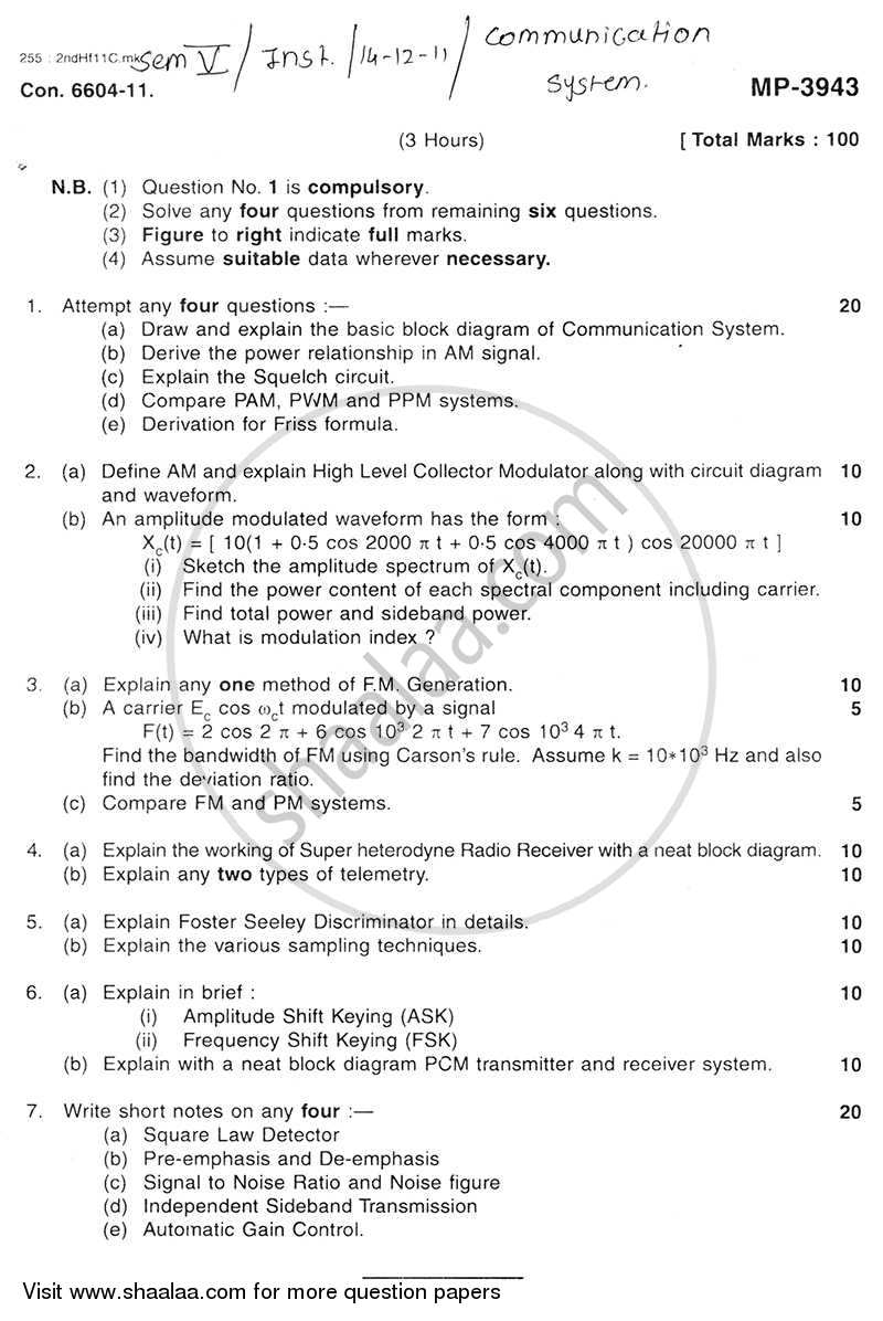 Communication Systems 2011-2012 - B.E. - Semester 5 (TE Third Year) - University of Mumbai question paper with PDF download