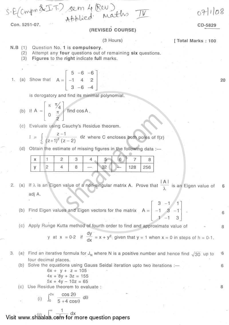 Computational Mathematics 2007-2008 - B.E. - Semester 4 (SE Second Year) - University of Mumbai question paper with PDF download