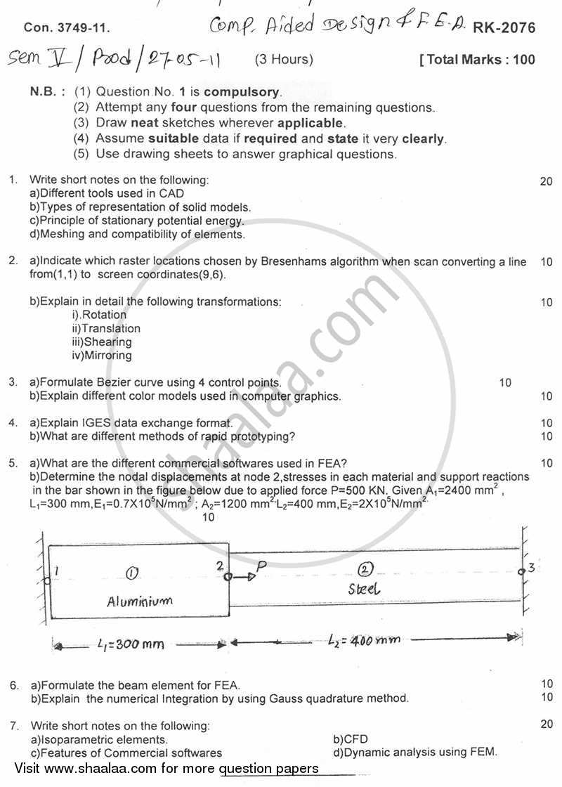 Computer Aided Design and Finite Elements Analysis 2010-2011 - B.E. - Semester 5 (TE Third Year) - University of Mumbai question paper with PDF download