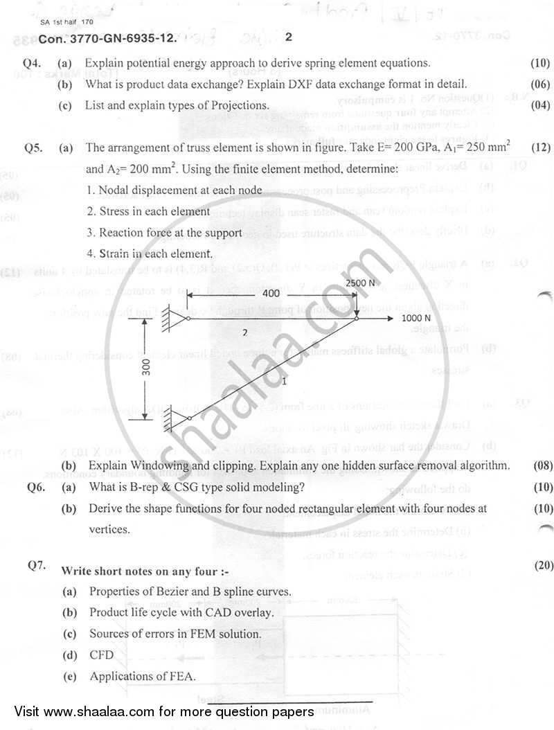 Computer Aided Design and Finite Elements Analysis 2011-2012 - B.E. - Semester 5 (TE Third Year) - University of Mumbai question paper with PDF download